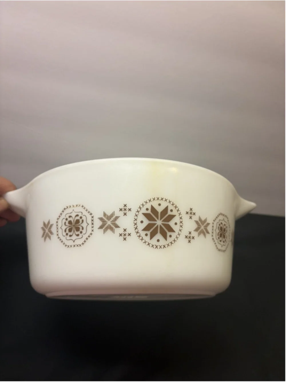 Fall Pyrex Dish 475-B Town Country Brown Snowflake 2½ qt Casserole Serving Bowl